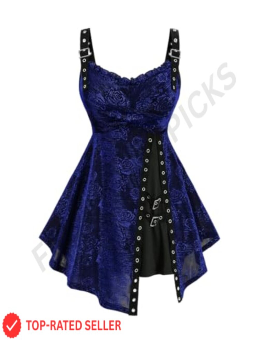 Gothic Floral Lace Layered Tank Top Buckle Grommet Split Hem Plus Size